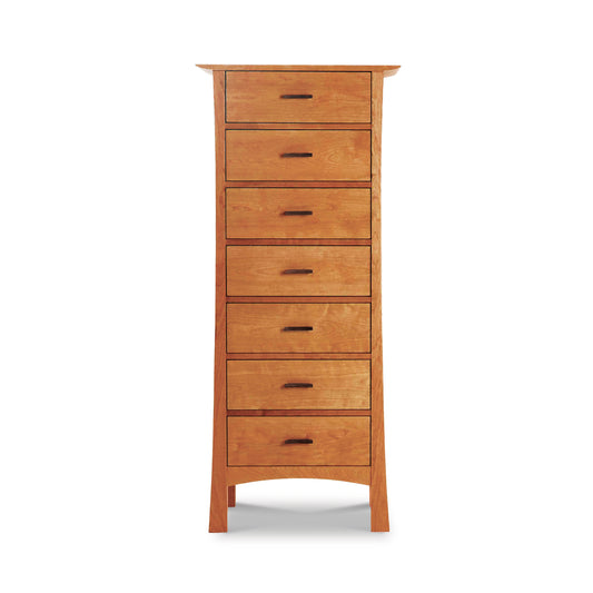 Contemporary Craftsman 7-Drawer Lingerie Chest of drawers with a narrow design on a white background.
