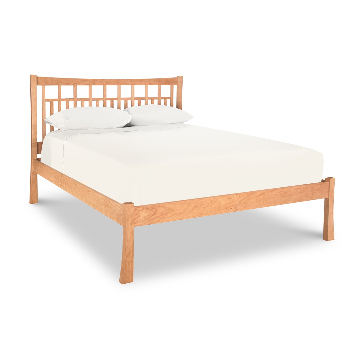 Pierce Right Siderail for Contemporary Craftsman Platform Bed by Vermont Furniture Designs, highlighting sturdy American craftsmanship with mattress and pillows.