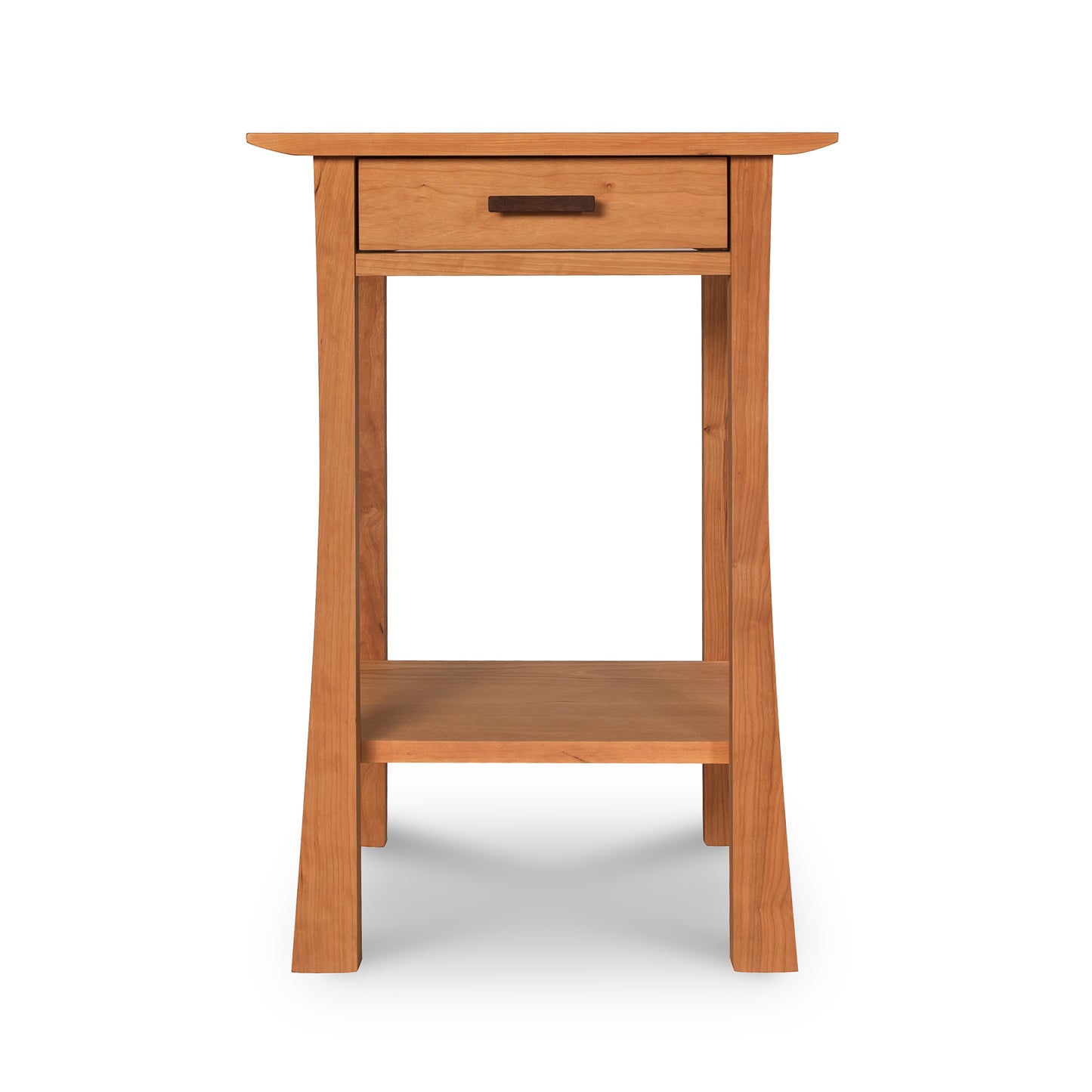 Contemporary Craftsman nightstand by Vermont Furniture Designs featuring solid hardwood construction, eco-friendly finish, one drawer, and open shelf.