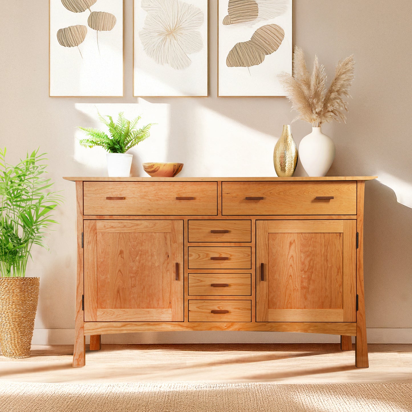 Vermont Furniture Designs Contemporary Craftsman Sideboard in solid wood, showcasing fine craftsmanship and elegant storage for dining spaces.