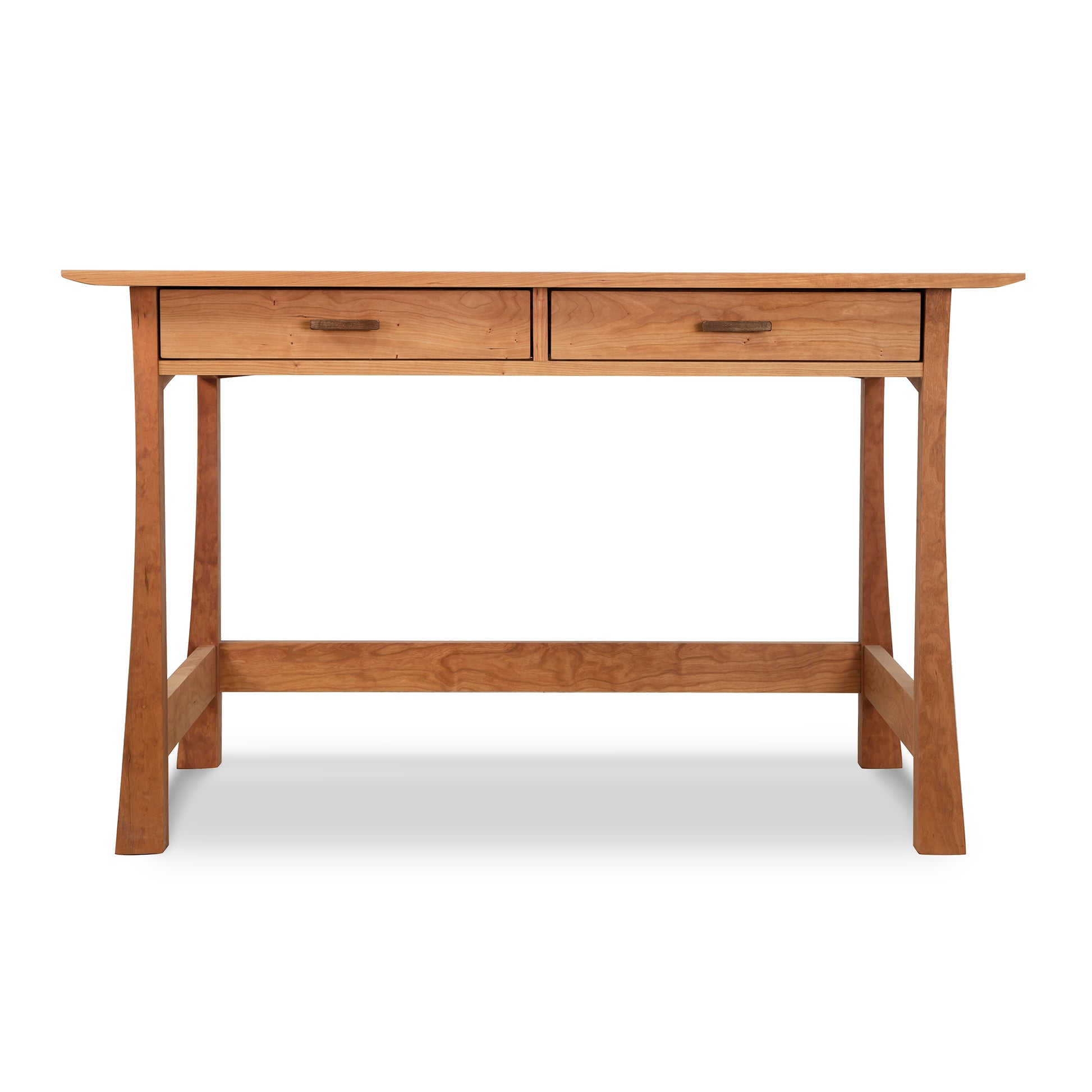 Contemporary Craftsman Writing Desk with two drawers, four legs, and a natural wood finish, crafted by Vermont Furniture Designs.