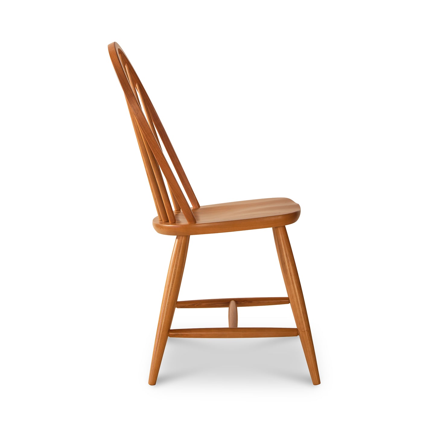 Contemporary Windsor Chair by Lyndon Furniture in cherry wood, showcasing a curved back, vertical slats, angled legs, and crossbars.