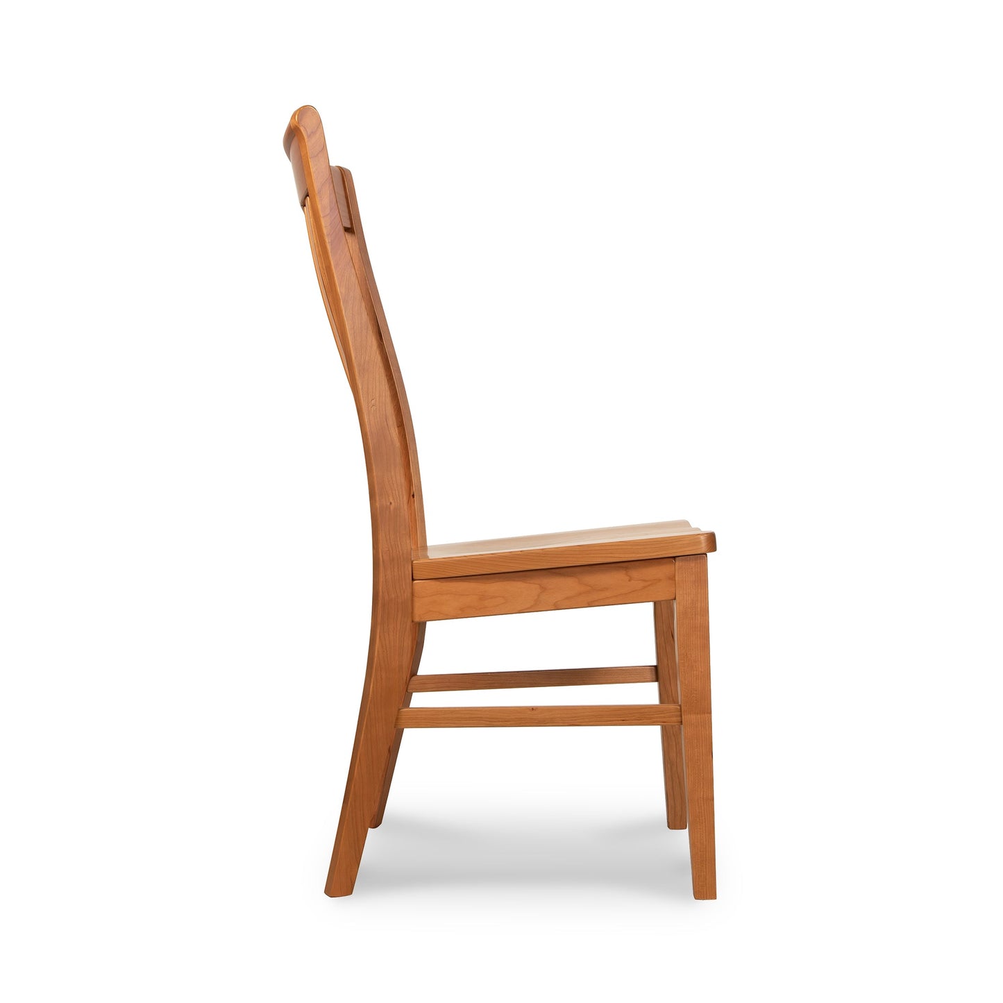 Country Shaker Side Chair by Vermont Woods Studios featuring a scooped wooden seat and classic shaker design, shown from the side.