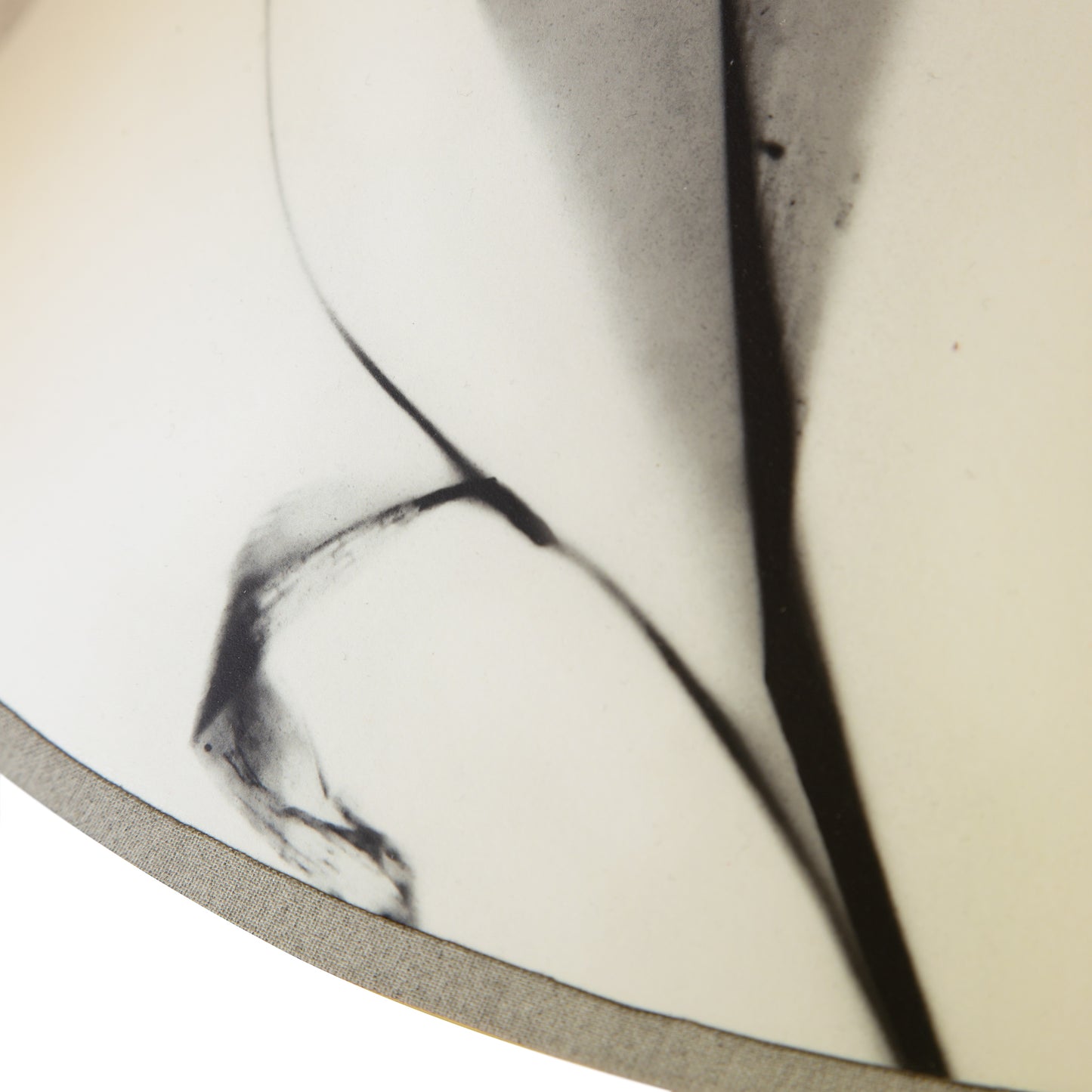 Dance of Life Table Lamp by Rock River Studio with black and white botanical lampshade, artisanal craftsmanship and elegant wood base.