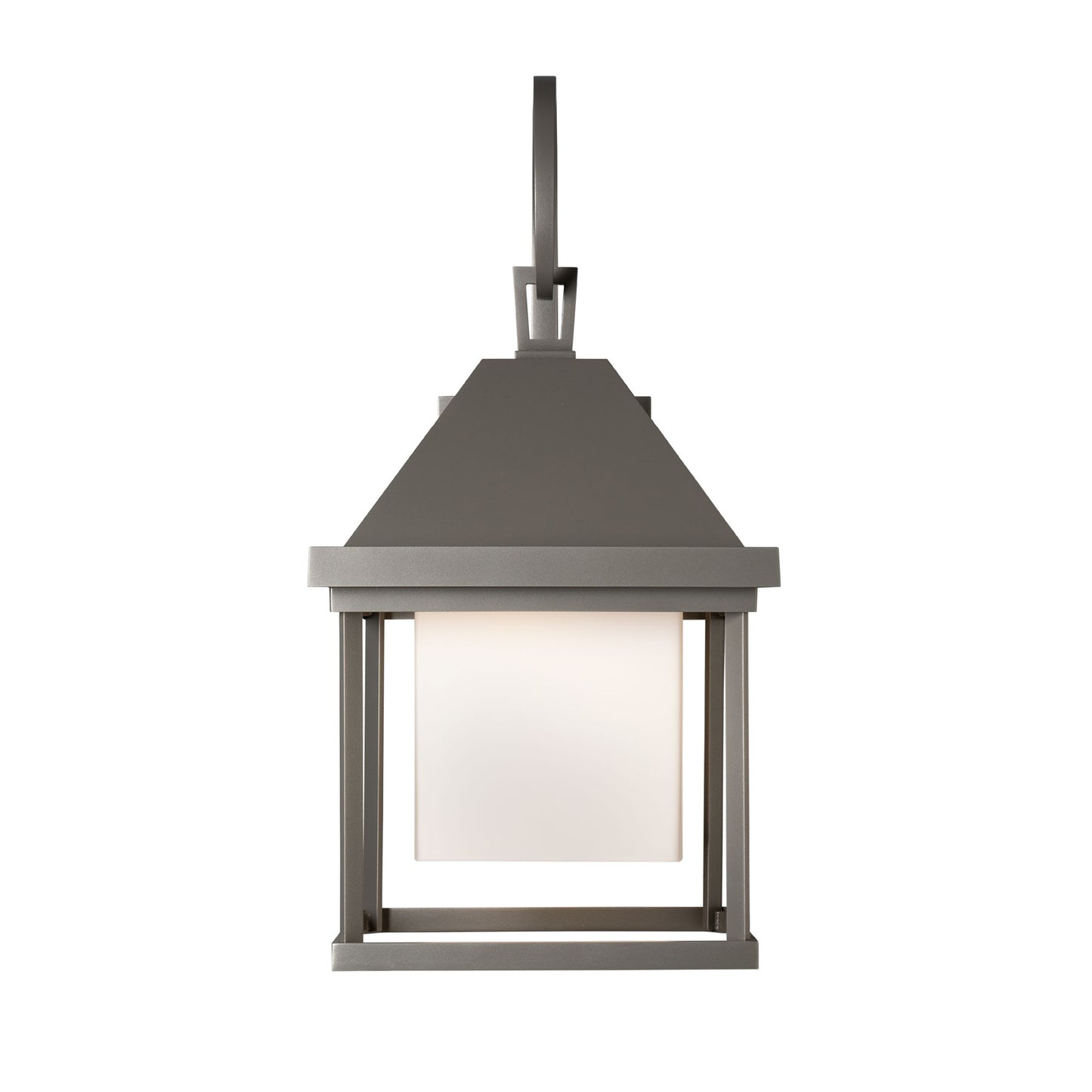 Dorset Medium Dark Sky Friendly Outdoor Sconce by Hubbardton Forge with modern matte black frame and frosted square glass shade, showcasing elegant and contemporary outdoor lighting design.