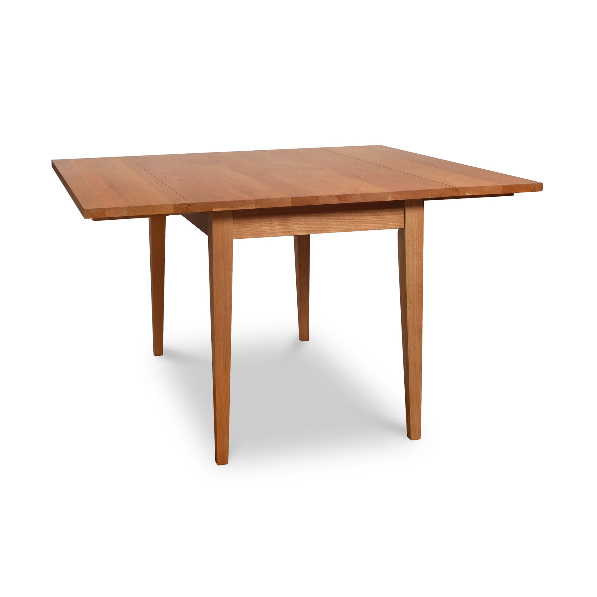 A kitchen or dining room Lyndon Furniture square drop leaf table with a wooden top and legs, perfect for family gatherings.