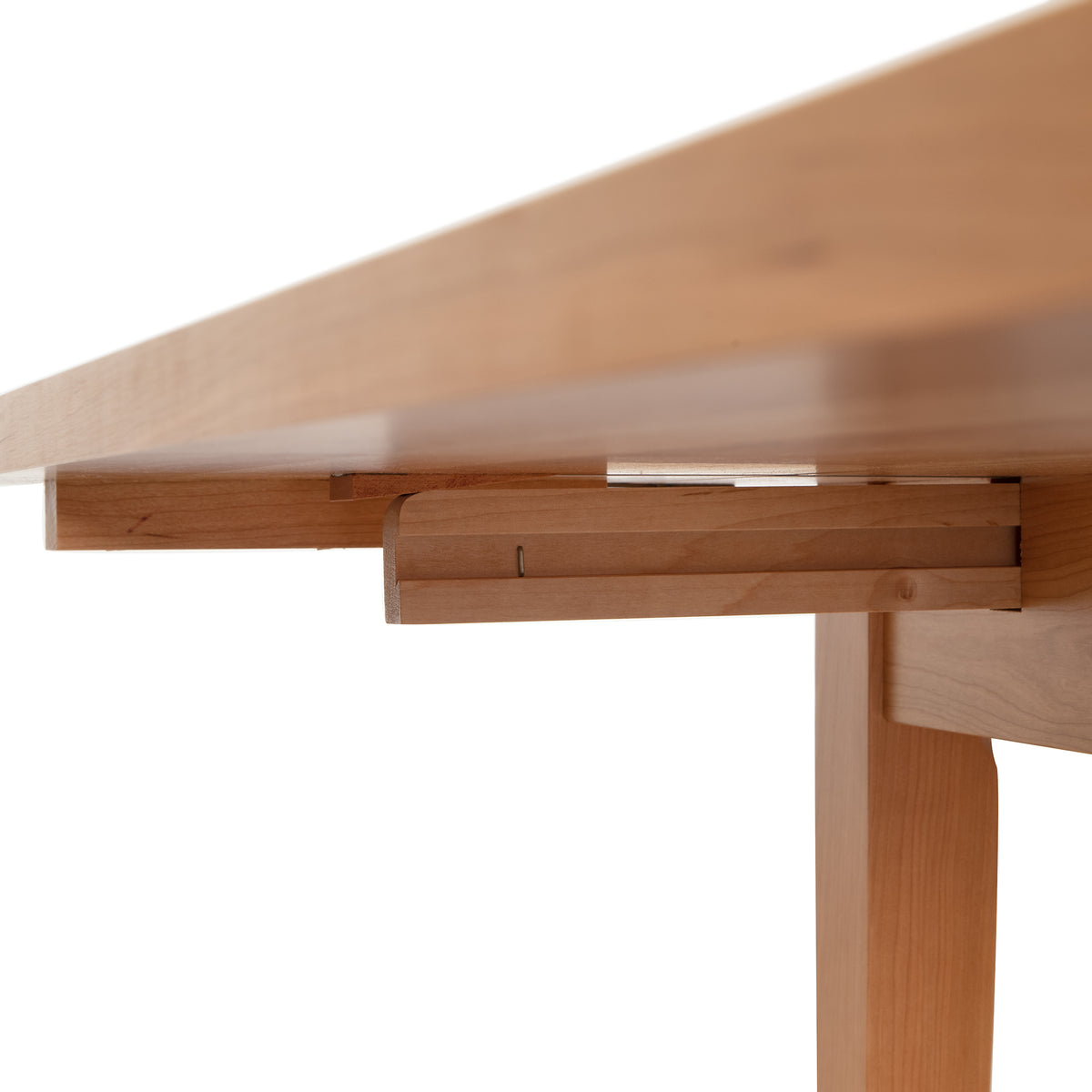 Lyndon Furniture Drop Leaf Table underside showing detailed sliding extension mechanism and expert craftsmanship.
