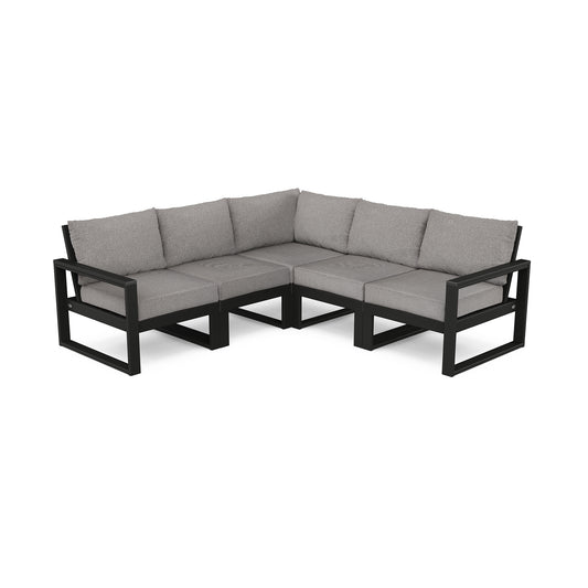 POLYWOOD EDGE 5-piece modular deep seating set featuring gray cushions on a sleek black metal frame.