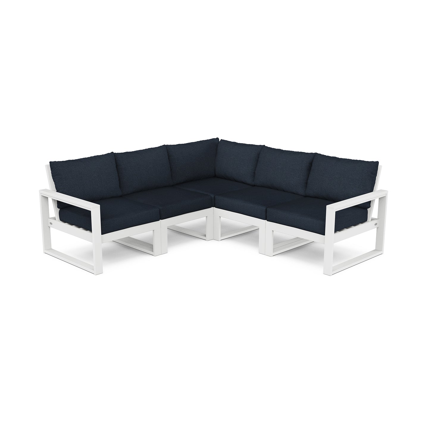 POLYWOOD EDGE 5-Piece L-shaped sofa featuring dark cushions and a sleek white frame.