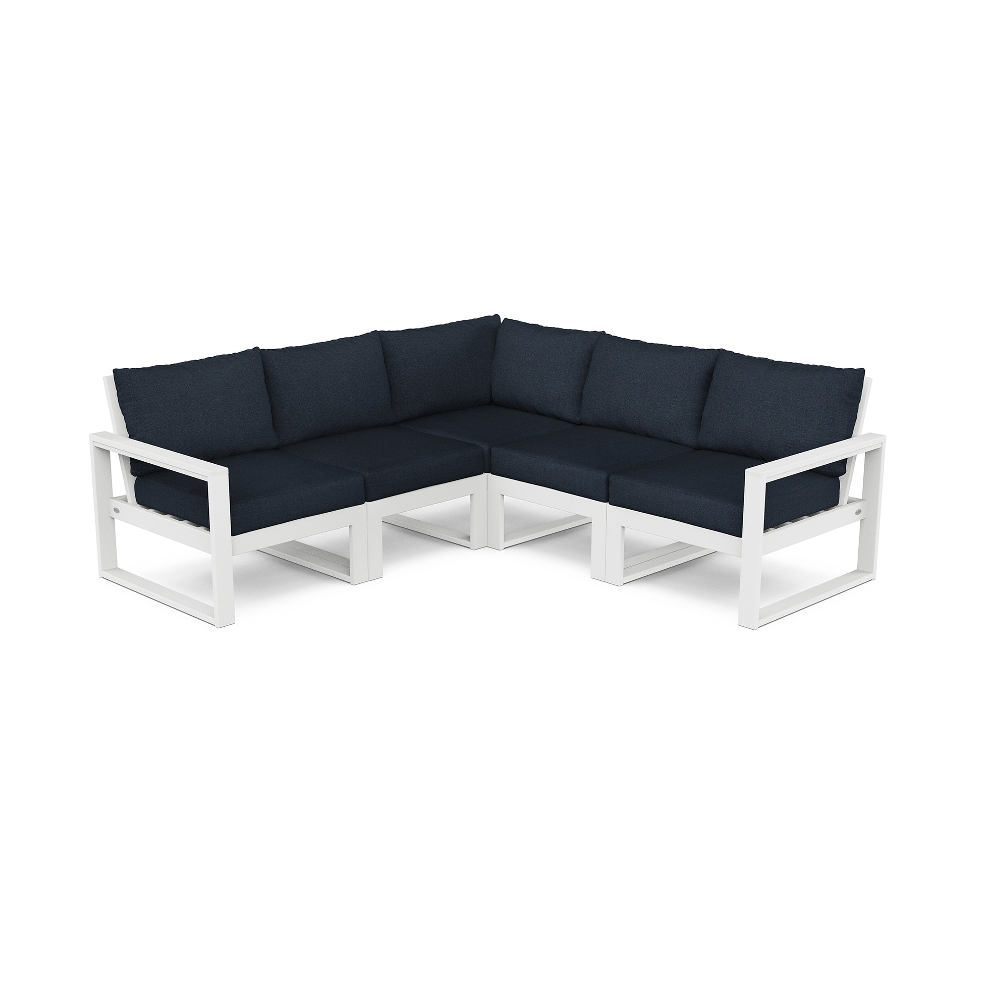 POLYWOOD EDGE 5-Piece L-shaped sofa featuring dark cushions and a sleek white frame.
