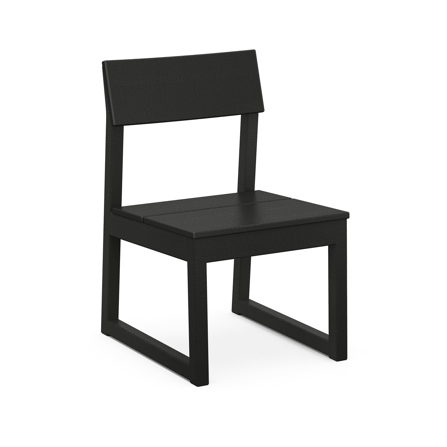 Black POLYWOOD EDGE Dining Side Chair with a straight back and flat seat, designed for outdoor dining.