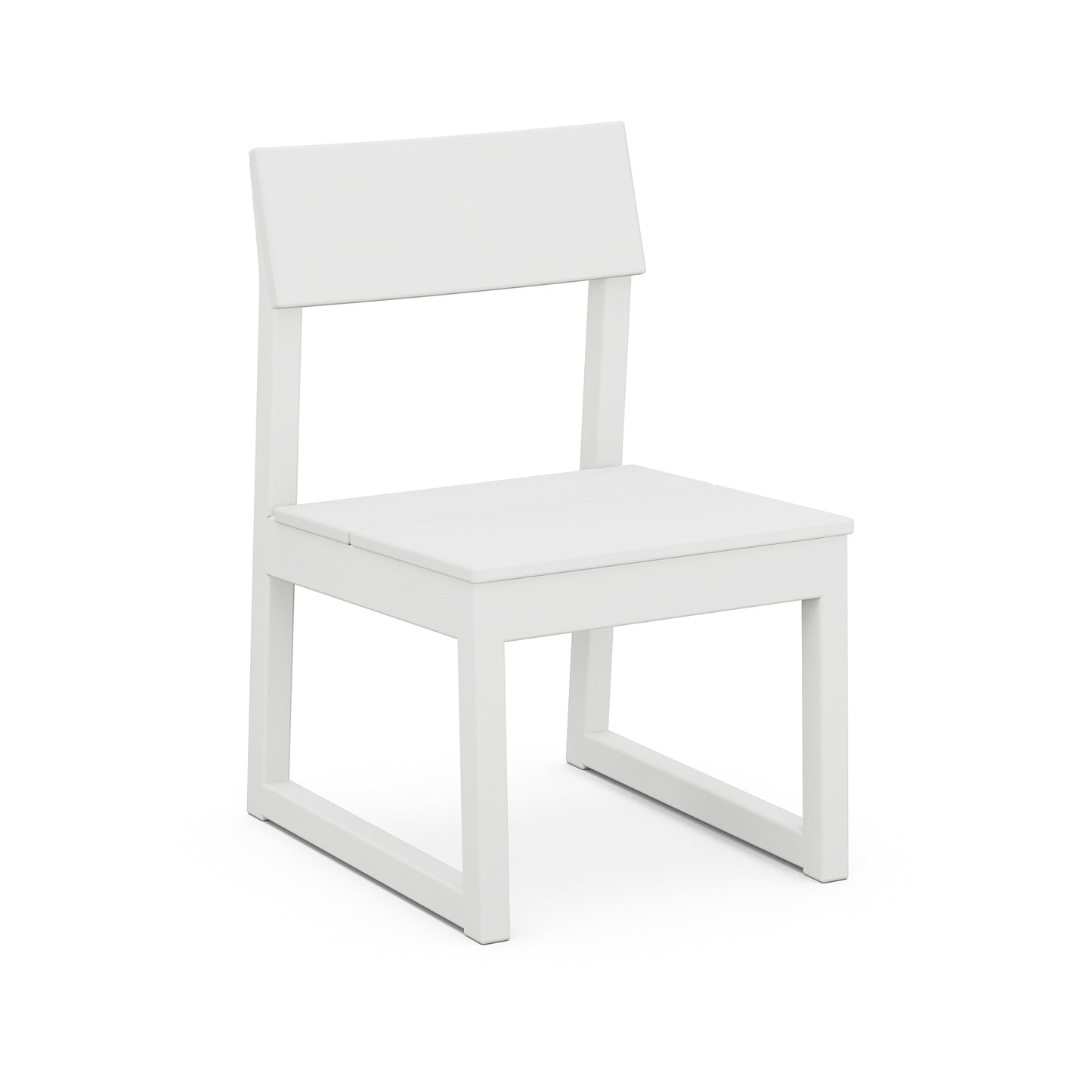 White POLYWOOD EDGE Dining Side Chair with straight backrest and seat, ideal for outdoor dining.