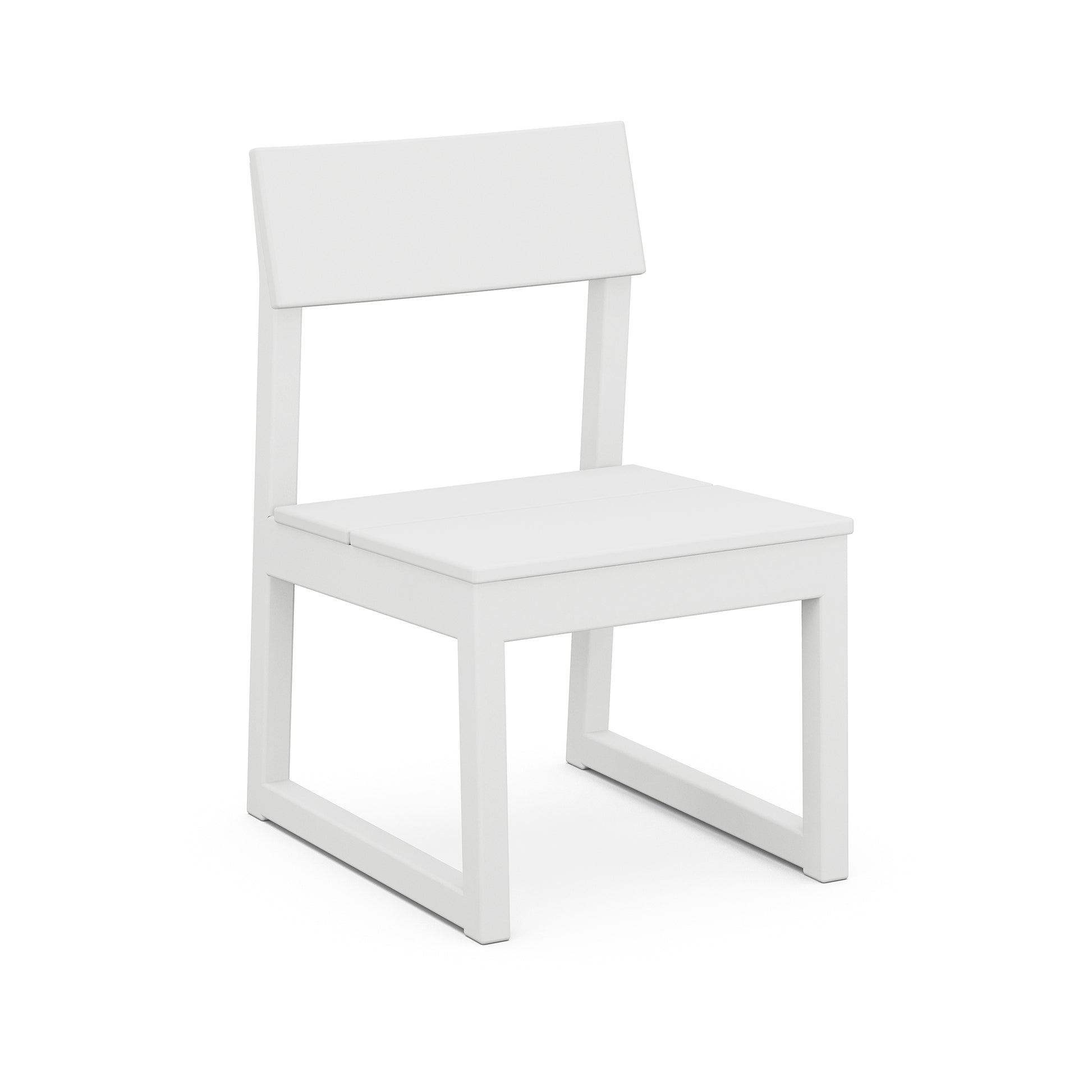 White POLYWOOD EDGE Dining Side Chair with straight backrest and seat, ideal for outdoor dining.