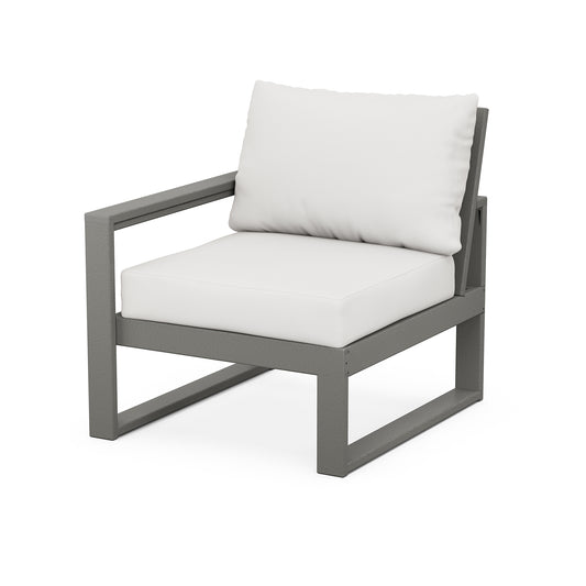 POLYWOOD EDGE Modular Left Arm Chair with gray metal frame and white cushion.