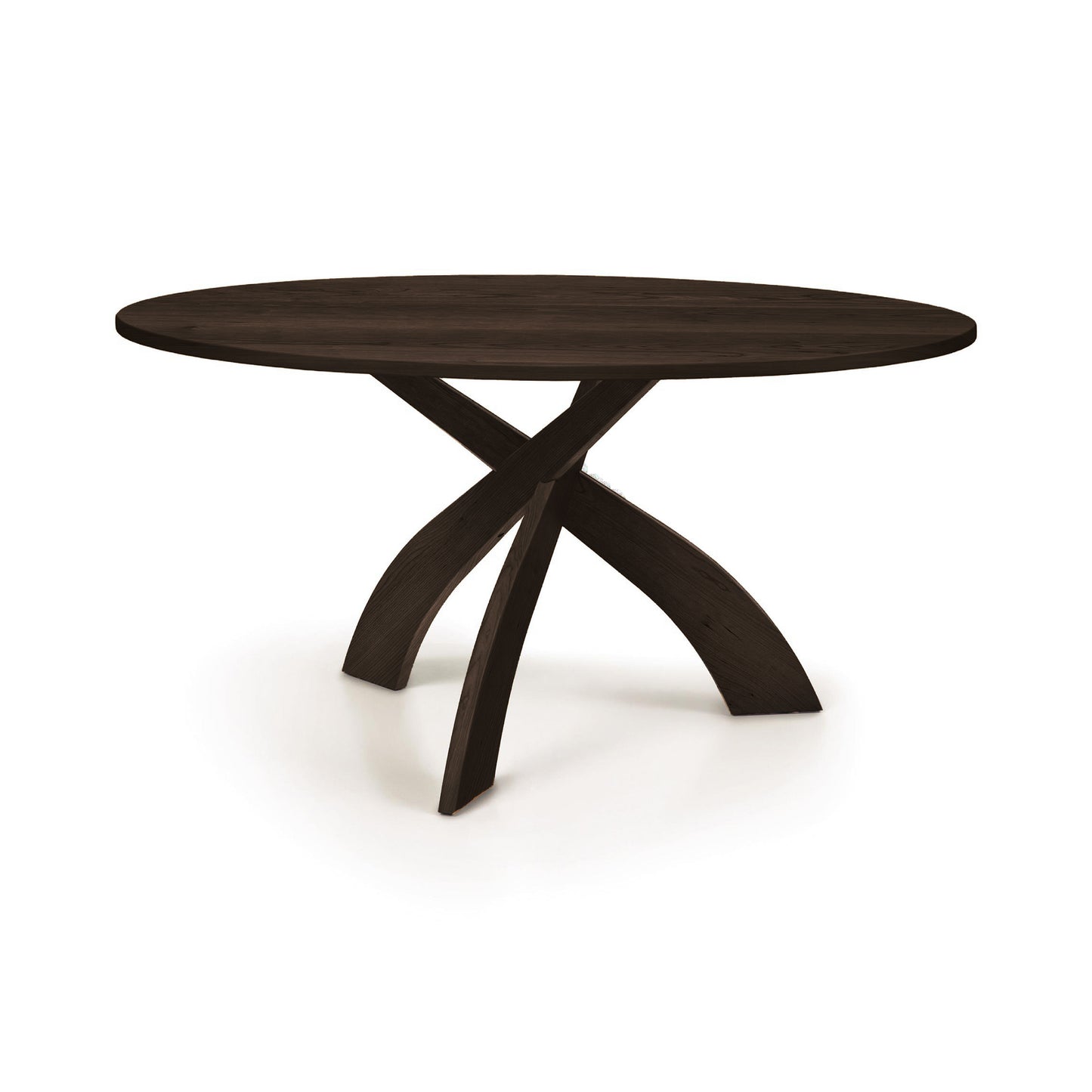 Entwine Round Solid Top Table by Copeland Furniture with smooth wood top and three elegant, curved legs, handcrafted in Vermont.