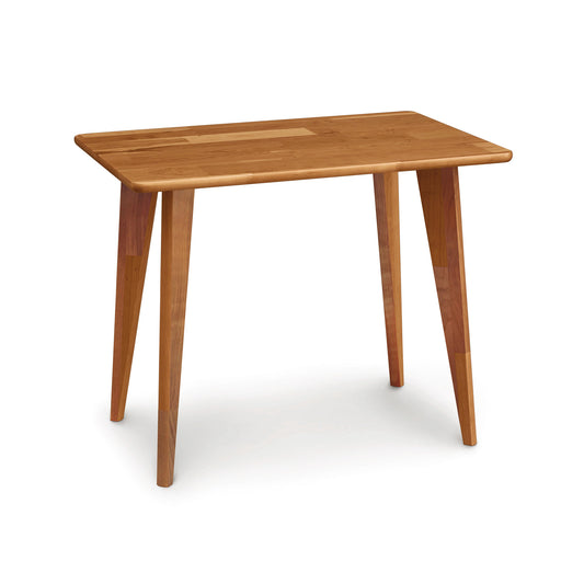 A Copeland Furniture Essentials End Table with Wood Legs with a rectangular top and angled legs on a white background.