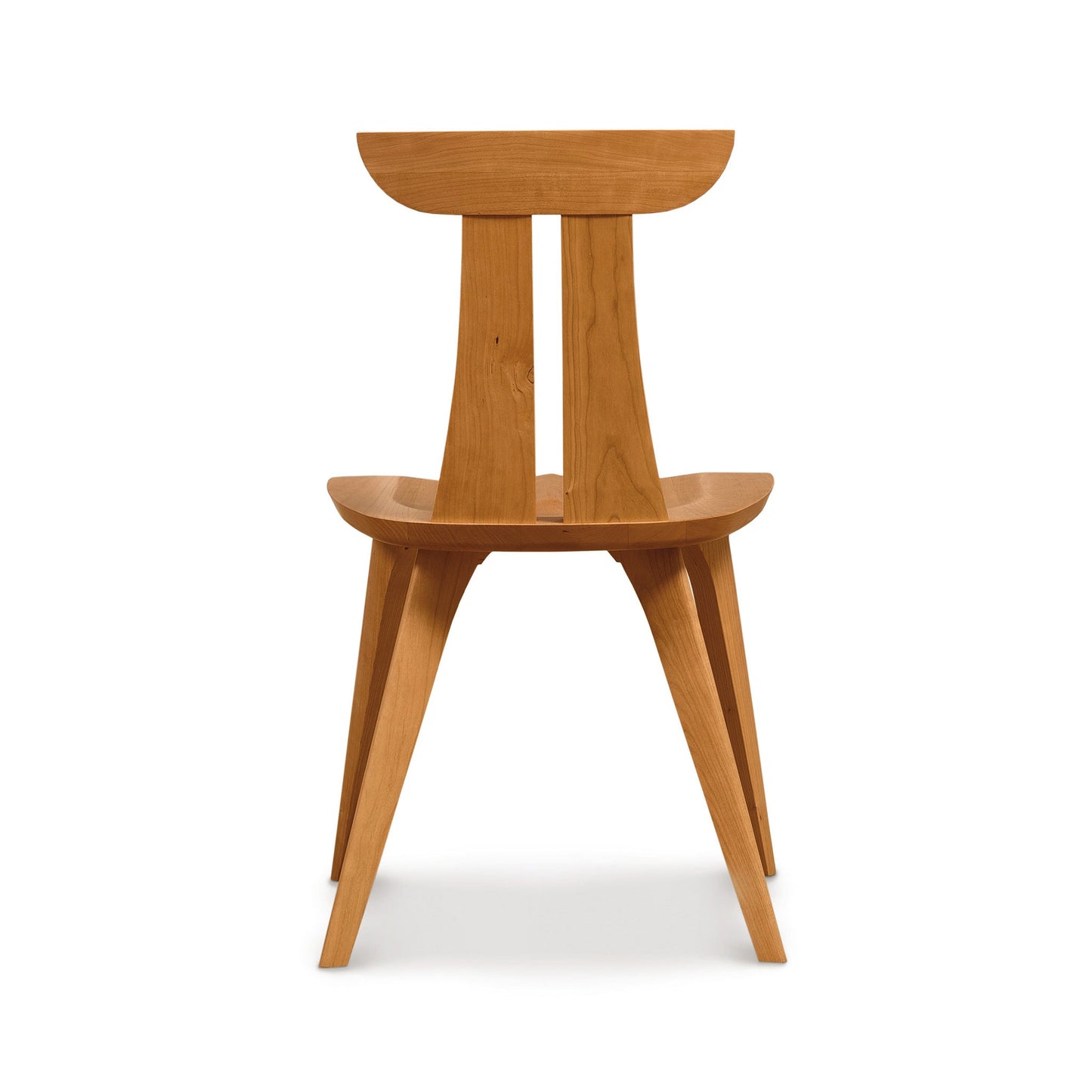 A wooden chair on a white background.