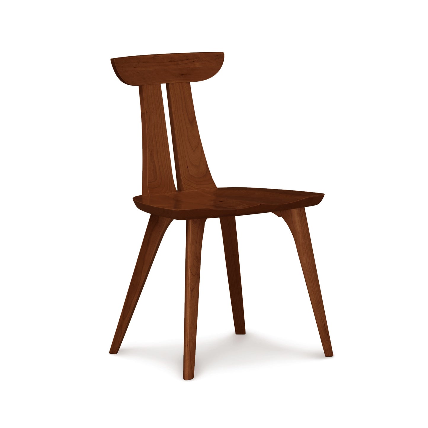 Estelle Chair by Copeland Furniture, mid-century modern design, crafted from American hardwood with a narrow backrest, angled legs, and a curved seat.