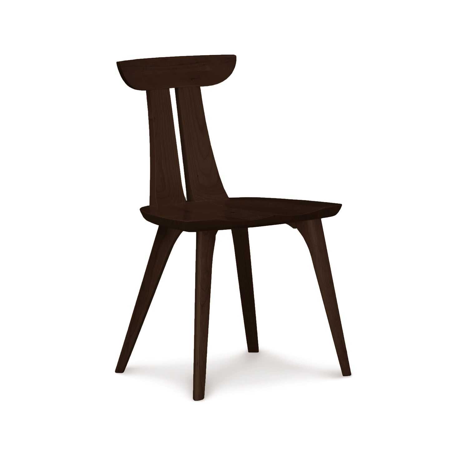Estelle Chair by Copeland Furniture: elegant dark wood with curved backrest and outward-angled legs.