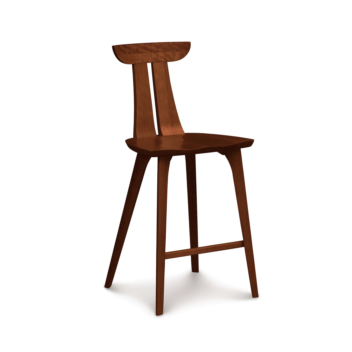 Estelle Counter Stool by Copeland Furniture, showcasing a curved solid hardwood backrest and seat, expertly handcrafted in Vermont.