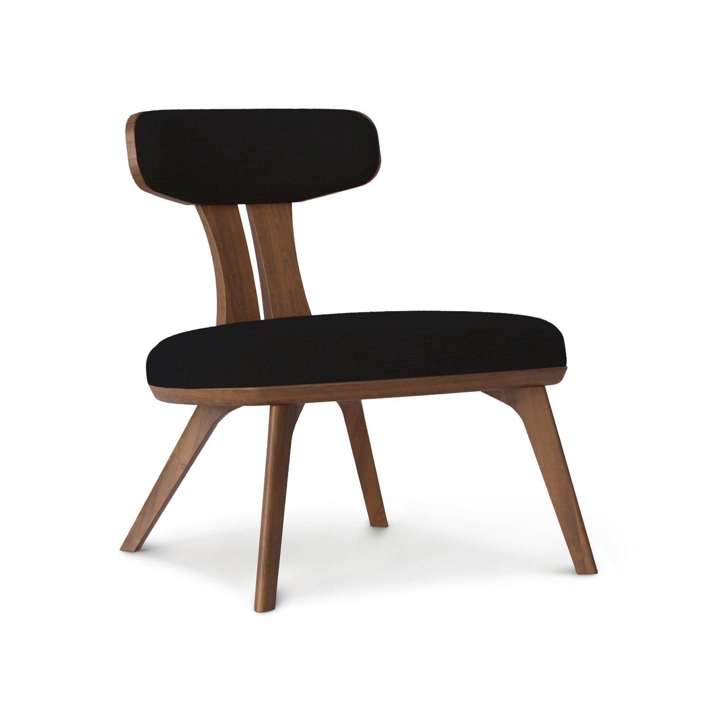 Estelle Walnut Lounge Chair by Copeland Furniture with American hardwood, black cushion, angled legs, mid-century minimalist design.