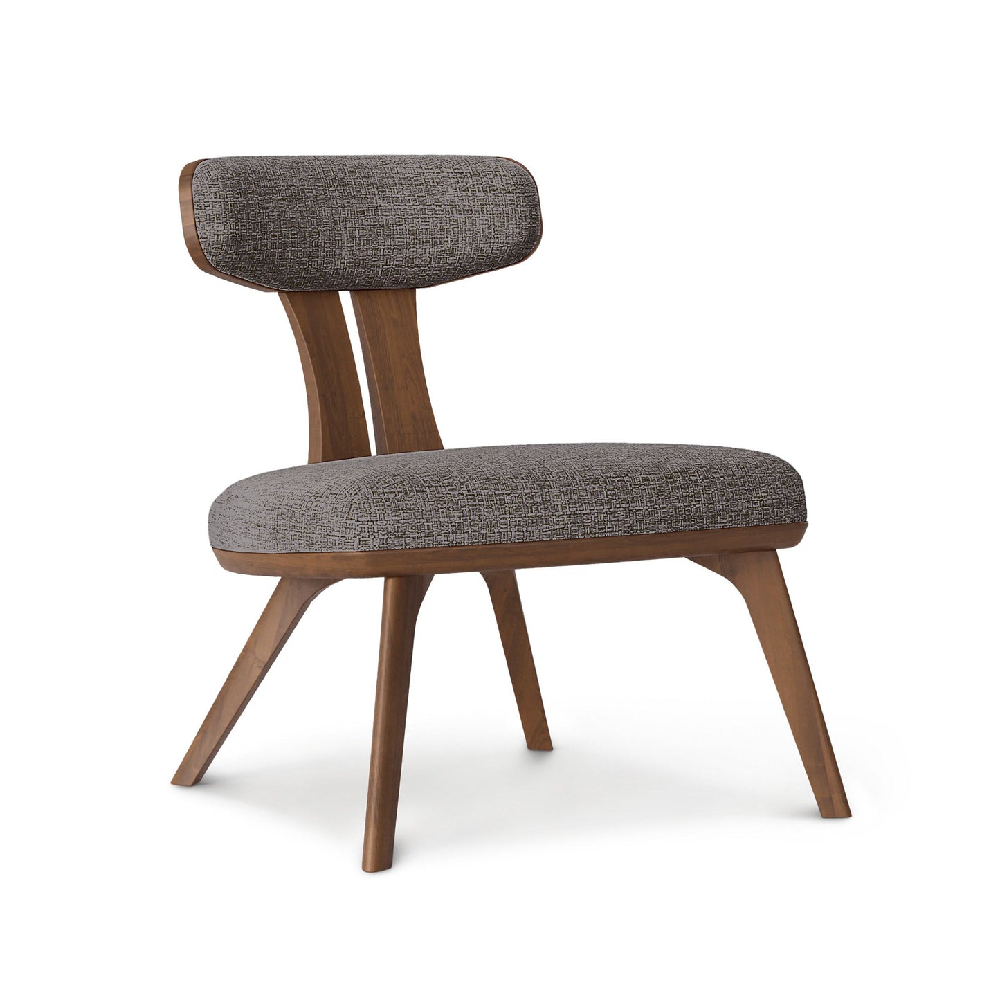 Estelle Walnut Lounge Chair by Copeland Furniture, mid-century modern design with American hardwood frame and gray upholstery.