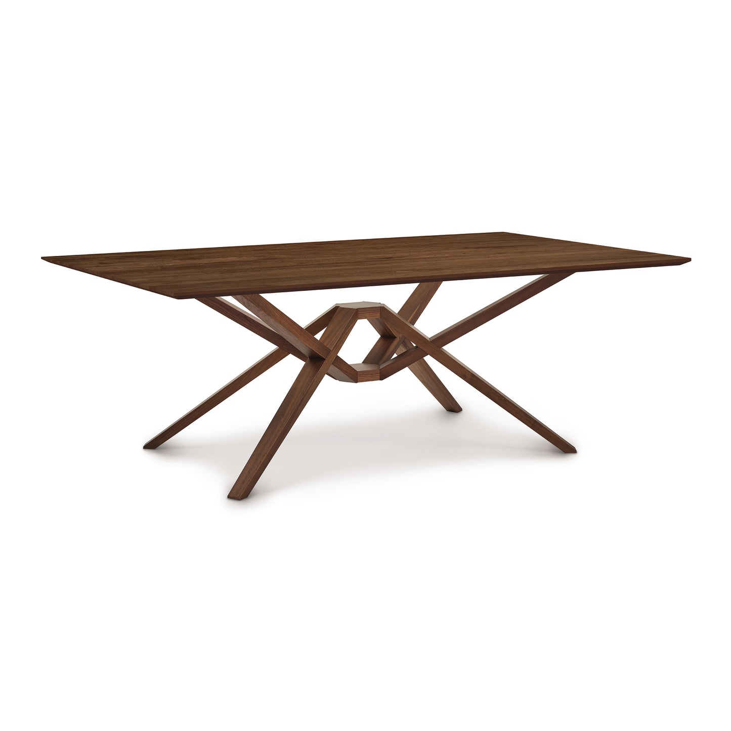 Exeter Solid Top Dining Table by Copeland Furniture with a geometric base and splayed legs, crafted from solid wood.