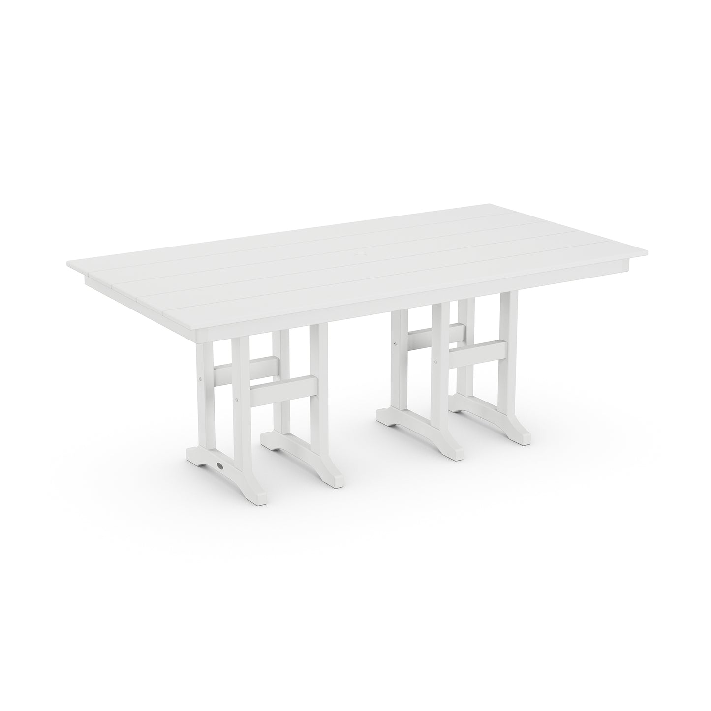 White rectangular POLYWOOD Farmhouse Dining Table, 37" x 72", crafted from weather-resistant materials.
