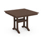 A modern brown patio dining table with a slatted top and sturdy POLYWOOD lumber legs, isolated on a white background.