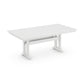 A white rectangular POLYWOOD Farmhouse Trestle 37" x 72" Dining Table with a minimalist design, featuring a sleek tabletop and sturdy legs set on a plain white background.