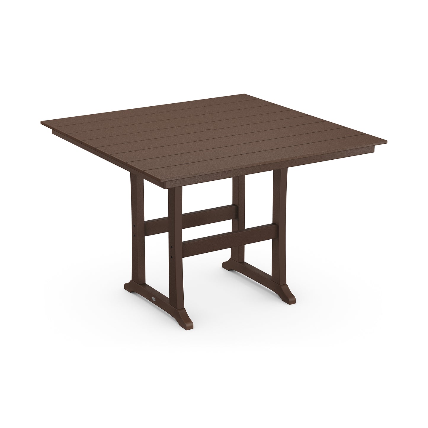 POLYWOOD Farmhouse Trestle 59" Bar Table, durable wooden outdoor dining furniture.