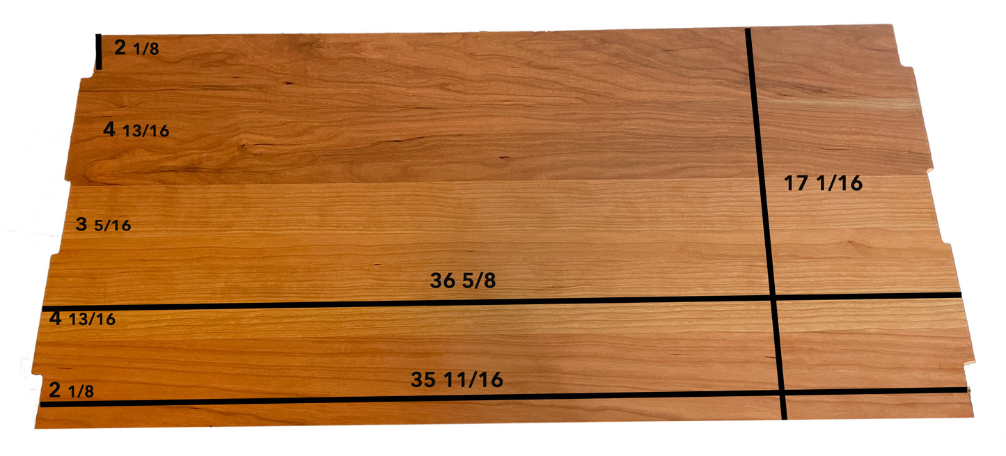 Close-up of five precisely crafted wood shelves with fractional inch markings, highlighting Vermont Woods Studios' custom bookcase quality.