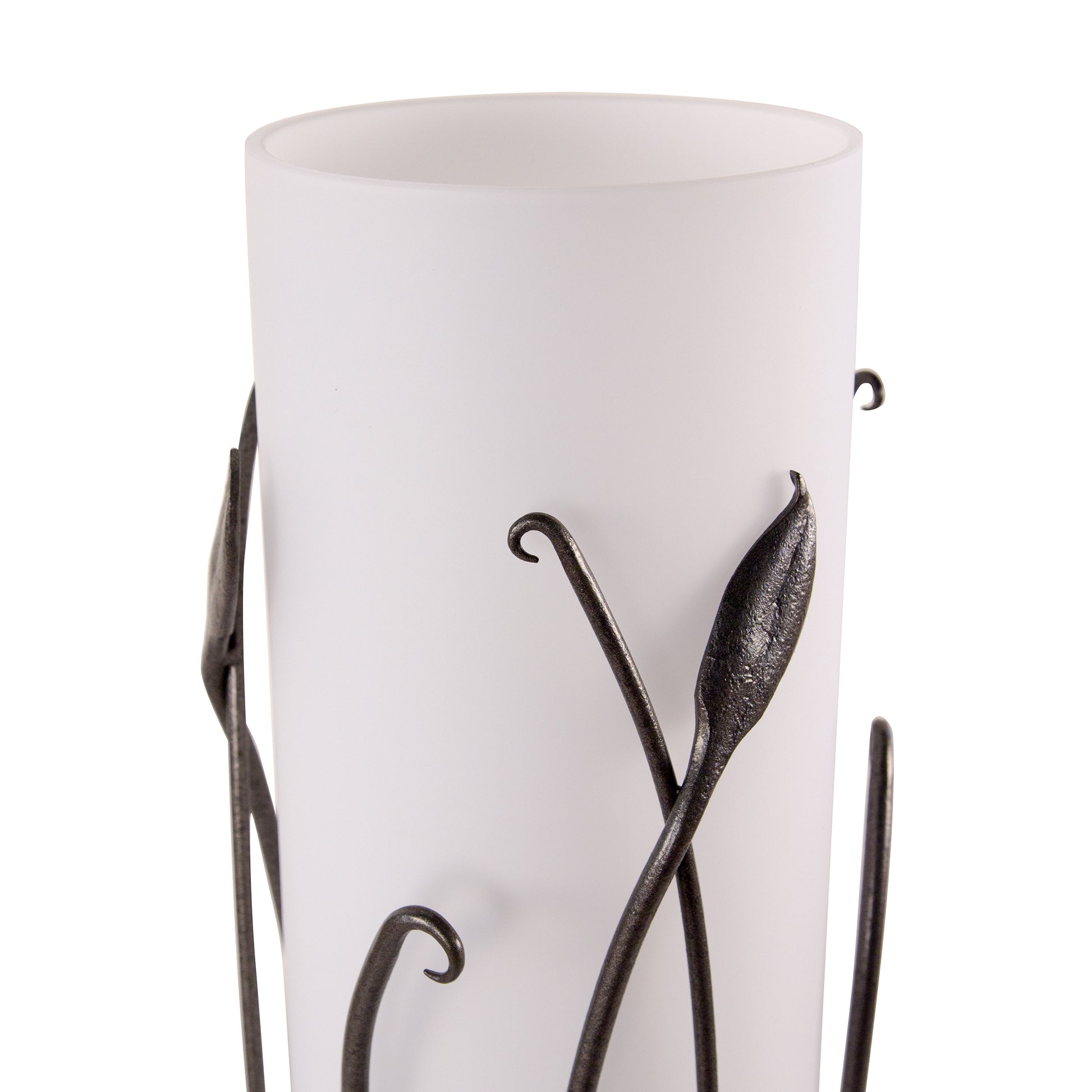 A Hubbardton Forge hand-made white vase with organic leaf design.