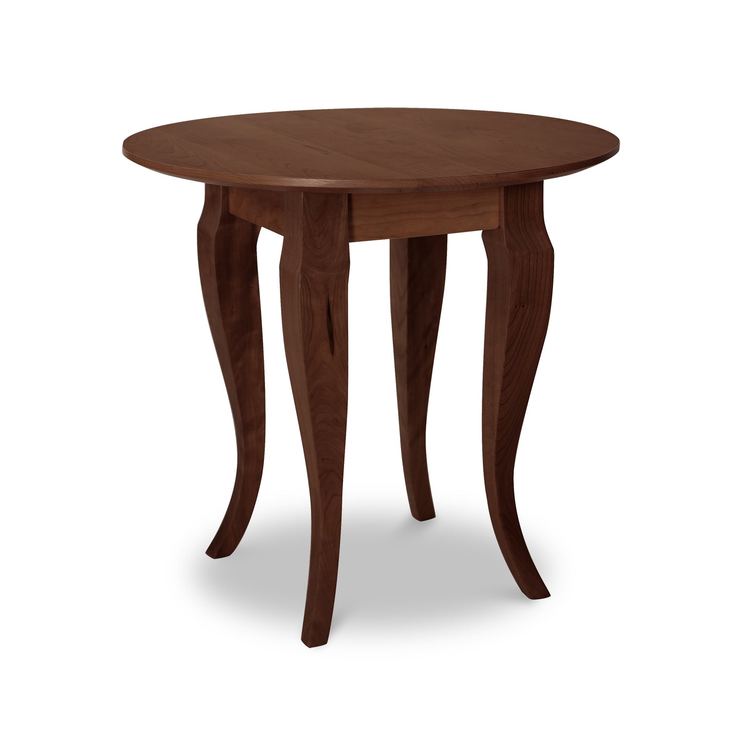 Lyndon Furniture French Country Round End Table with smooth round top and elegant curved legs in classic design.