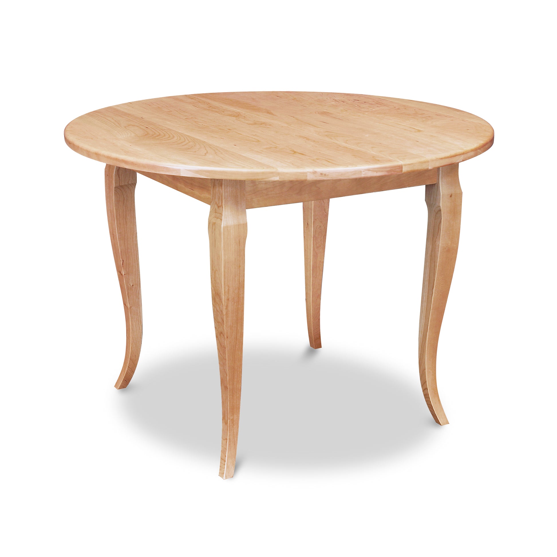 Lyndon Furniture French Country Round Solid Top Table with elegant curved legs and smooth round surface, handcrafted from solid wood.