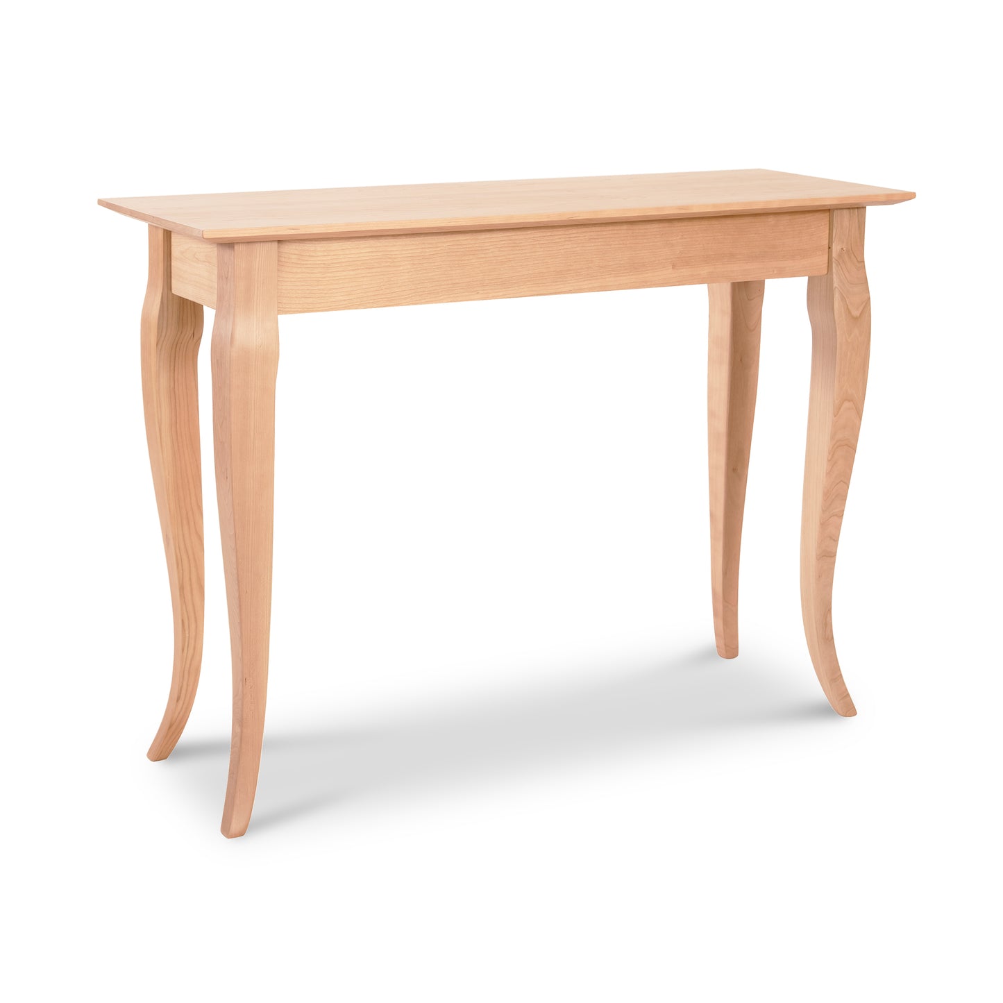 Lyndon Furniture French Country Sofa Table with a light solid hardwood top and elegant curved legs, showcasing fine American craftsmanship.
