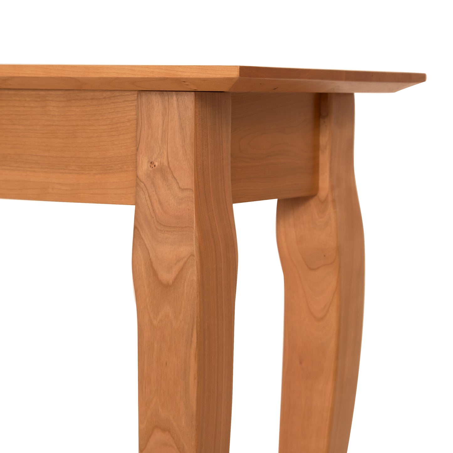 French Country Sofa Table by Lyndon Furniture with elegant curved legs and a smooth light brown finish, highlighting its handcrafted American design.