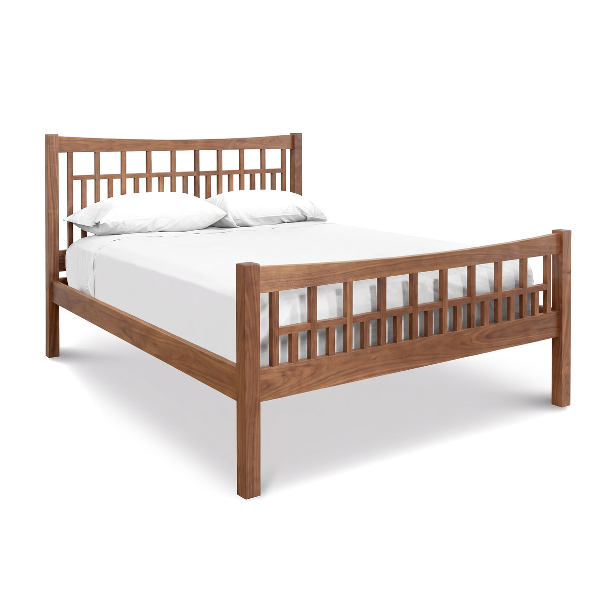 Glastenbury Platform Bed with solid wood slatted headboard and footboard by Vermont Furniture Designs.
