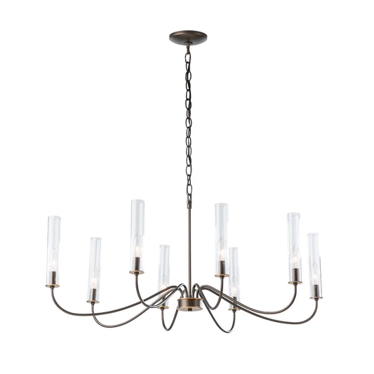 Hubbardton Forge Grace 8-Arm Chandelier in black metal with eight glass lamp holders.