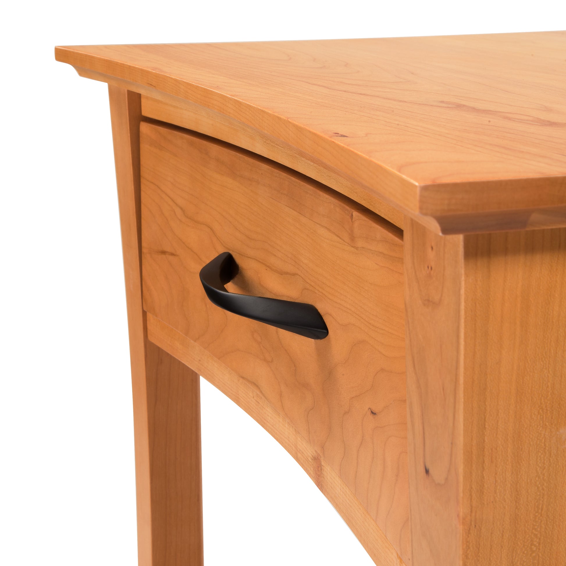 Green Mountain Nightstand by Lyndon Furniture with sleek curved drawer and black handle, made from sustainably sourced hardwood.