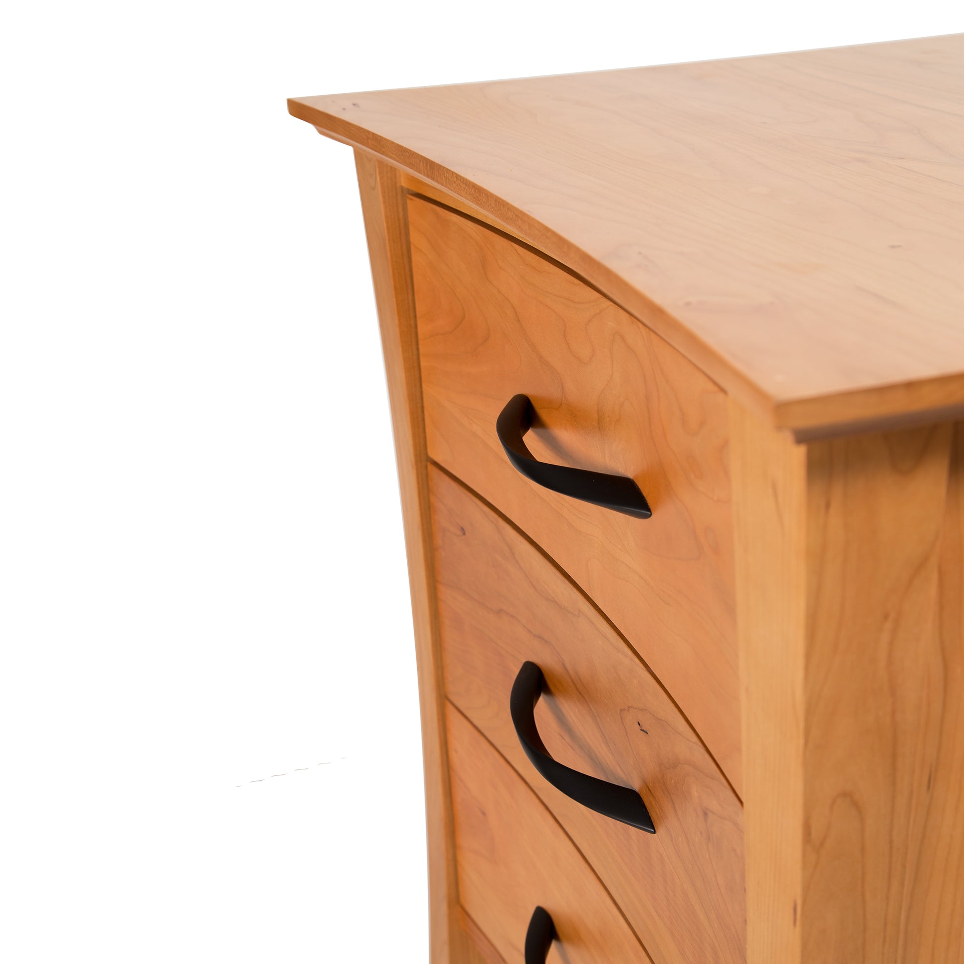 Green Mountain 3-Drawer Nightstand by Lyndon Furniture with curved-front drawers and dark handles.