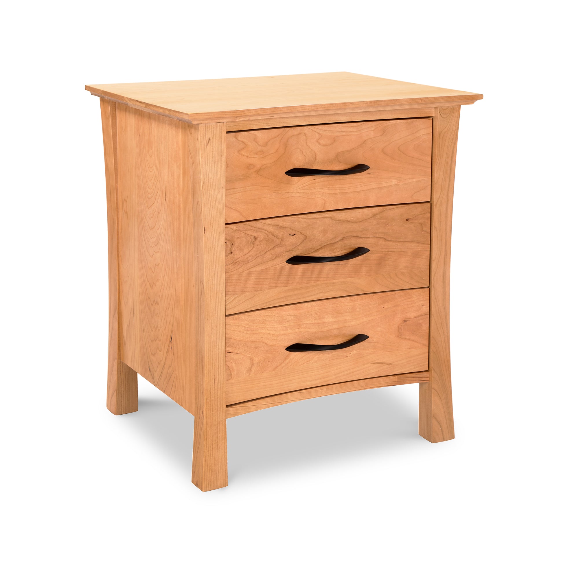 Green Mountain 3-Drawer Nightstand by Lyndon Furniture featuring handcrafted sustainable hardwood, three spacious drawers, and elegant curved handles.