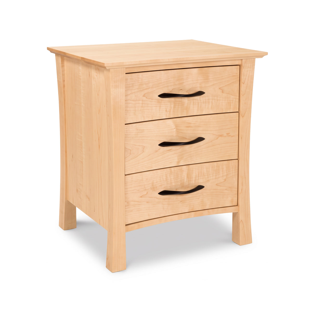 Green Mountain 3-Drawer Nightstand by Lyndon Furniture featuring handcrafted sustainable hardwood, three spacious drawers, and elegant curved handles.