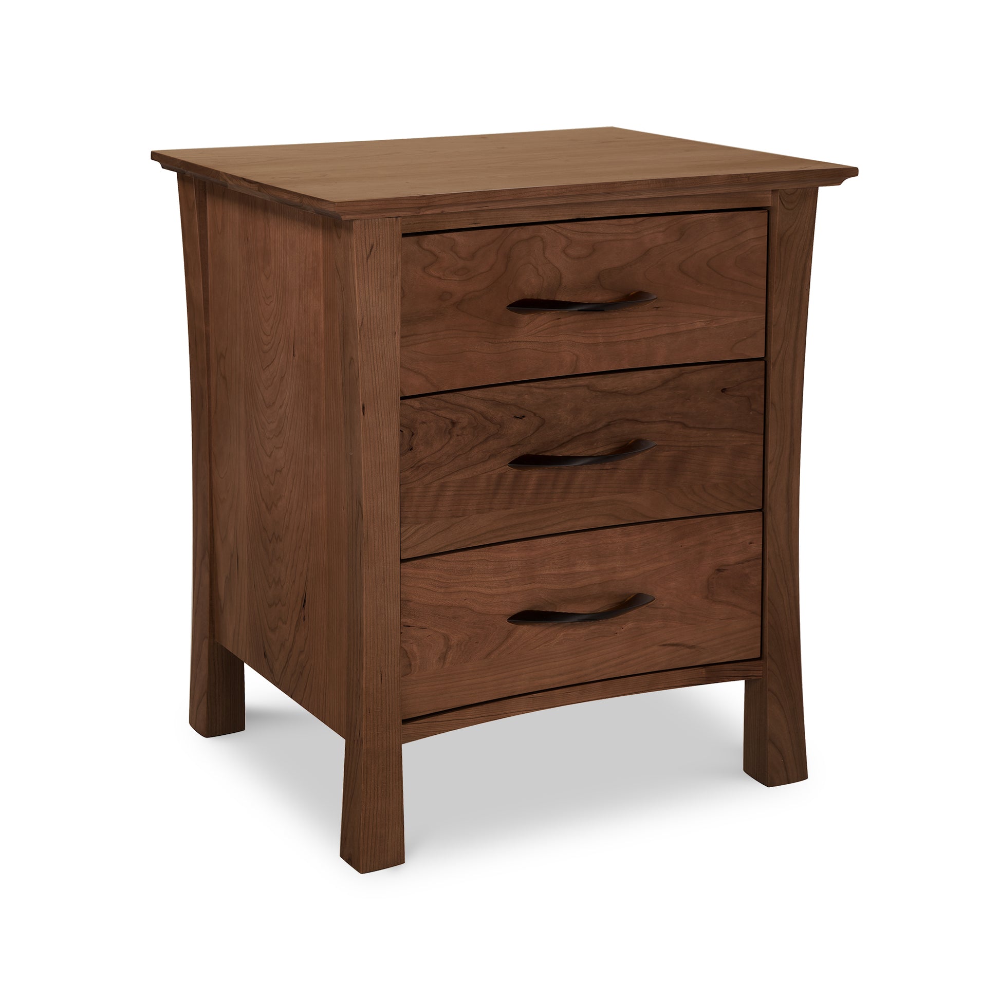 Green Mountain 3-Drawer Nightstand by Lyndon Furniture made of sustainable hardwood with elegant curved handles.