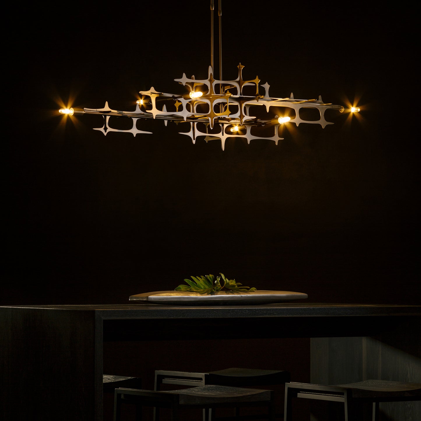 Handcrafted industrial Grid Pendant chandelier by Hubbardton Forge, modern black design.