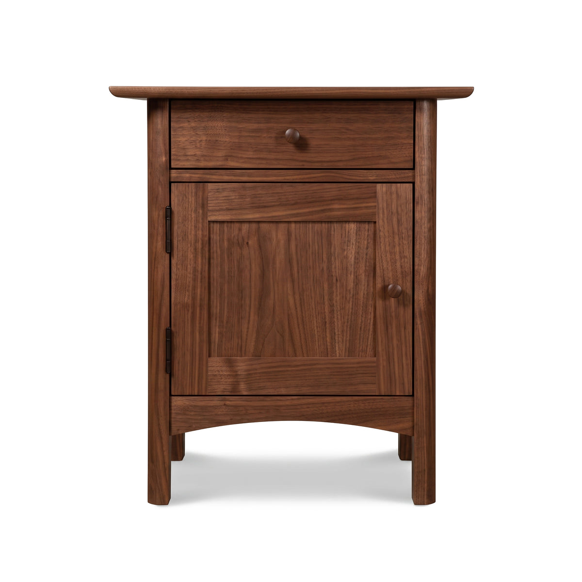 Heartwood Shaker 1-Drawer Nightstand with Door, handcrafted in solid wood by Vermont Furniture Designs, highlighting its simple, timeless design.