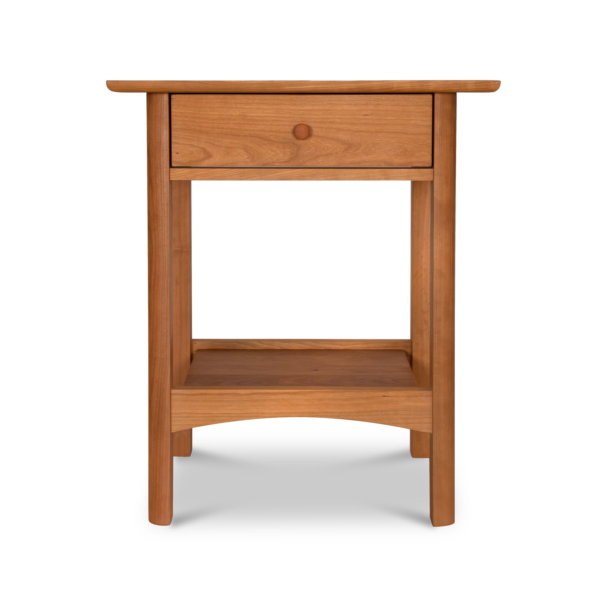 Heartwood Shaker 1-Drawer Open Shelf Nightstand by Vermont Furniture Designs, isolated on a white background.
