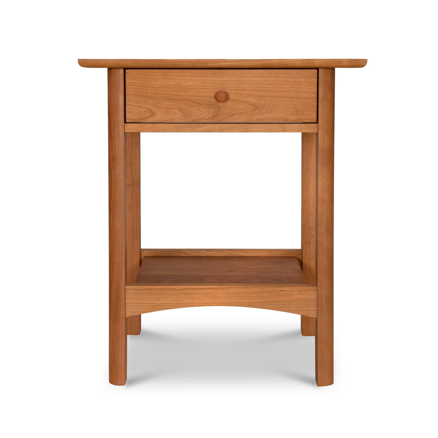 Heartwood Shaker Open Shelf Nightstand by Vermont Furniture Designs, crafted in solid wood with an open lower shelf and no drawer, American made.