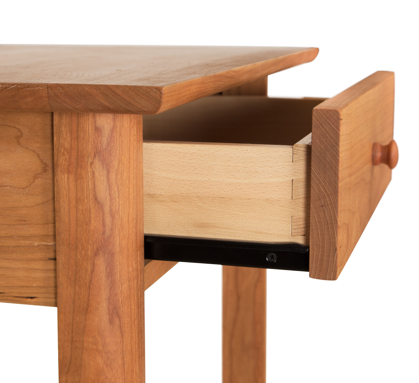 Heartwood Shaker Open Shelf Nightstand by Vermont Furniture Designs, handcrafted in solid wood, highlighting the nightstand’s design and storage shelf.