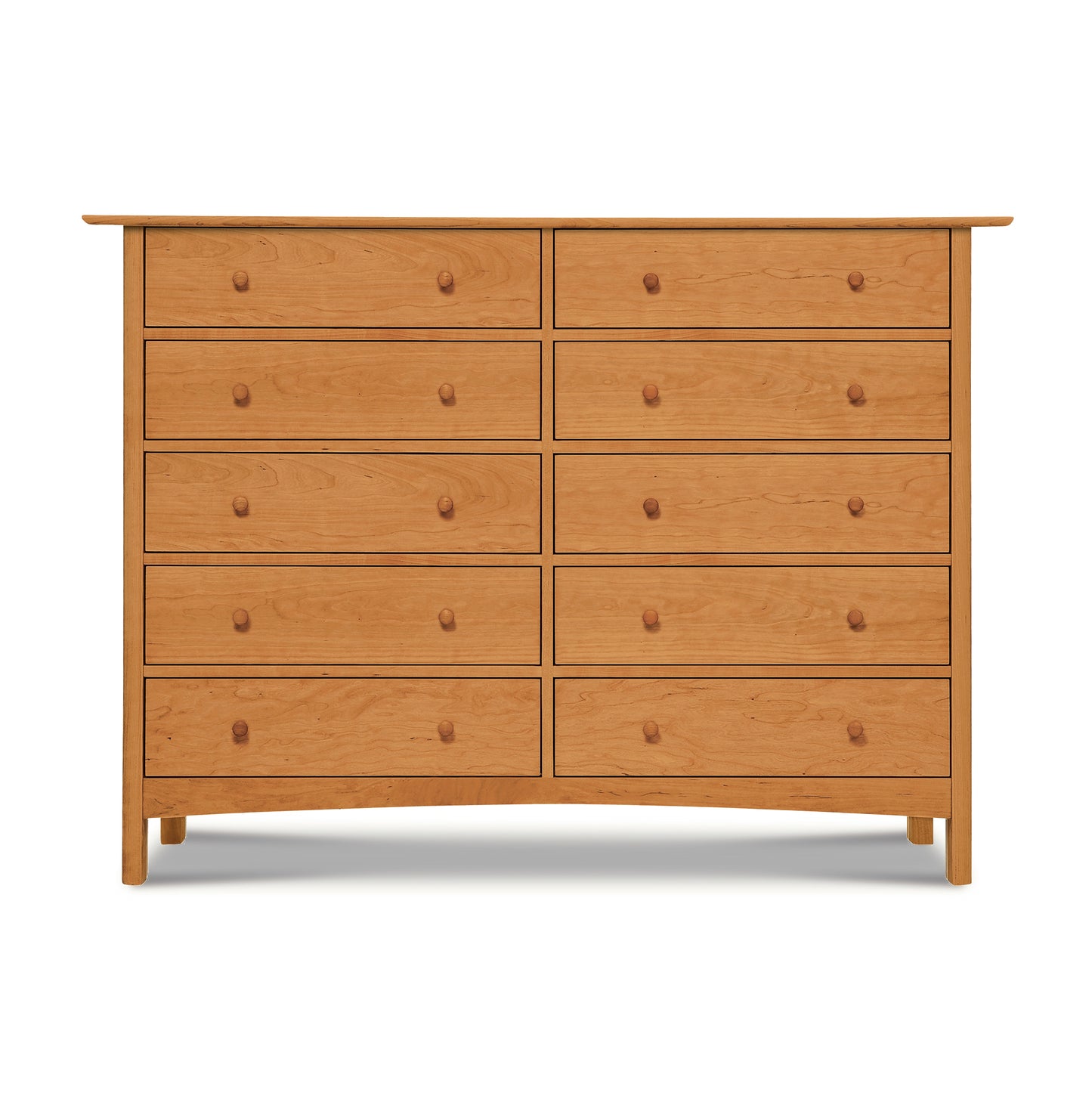 A solid wood dresser from the Heartwood Shaker 10-Drawer Dresser collection by Vermont Furniture Designs, isolated on a white background.
